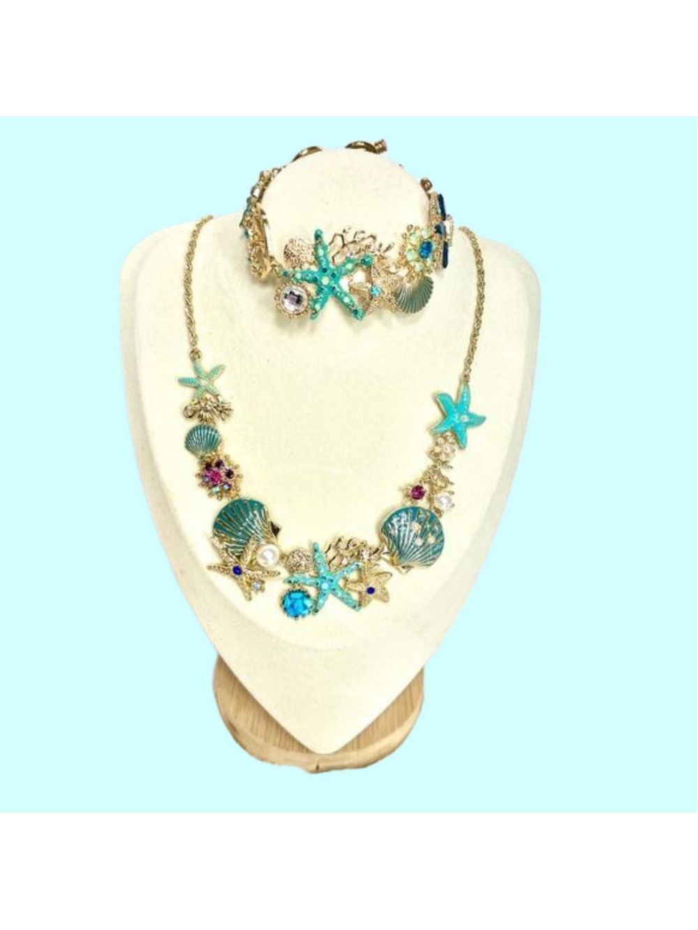 Ocean🪸Theme Seashell Fashion Goldtone Necklace & Bracelet Set